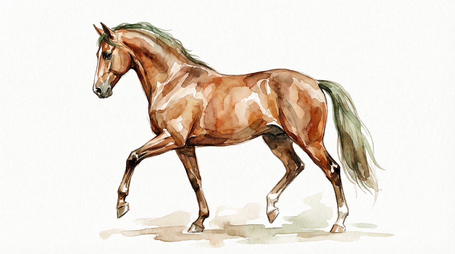 Aquarell-Illustration eines Pferdes im Trab